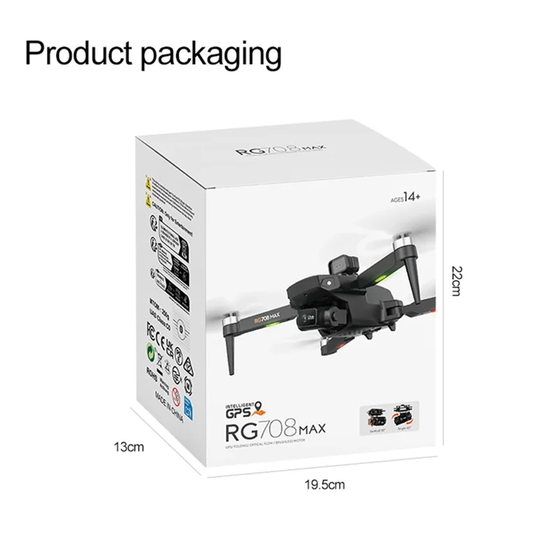 RG708MAX طائرة مسيرة بدون طيار بمحركات فرش ببطارية واحدة وشاشة تحكم 4.5 بوصة مع تثبيت بصري ثنائي المحور ونظام تحديد المواقع GPS بدون مستشعر تجنب العوائق