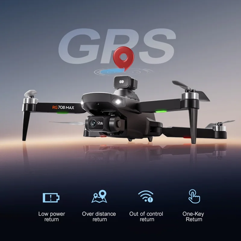 RG708MAX طائرة مسيرة بدون طيار بمحركات فرش ببطارية واحدة وشاشة تحكم 4.5 بوصة مع تثبيت بصري ثنائي المحور ونظام تحديد المواقع GPS بدون مستشعر تجنب العوائق