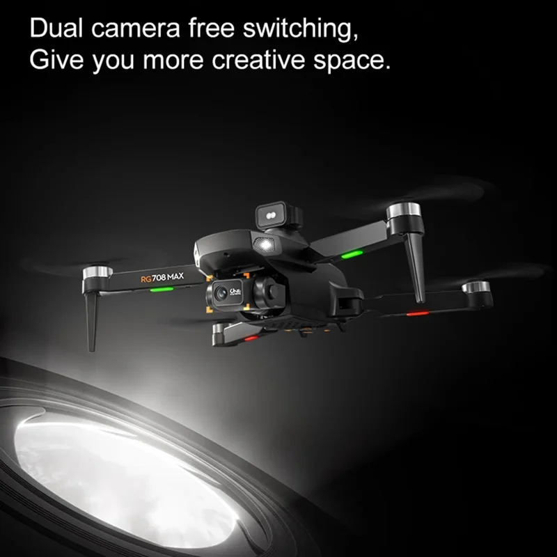 RG708MAX طائرة مسيرة بدون طيار بمحركات فرش ببطارية واحدة وشاشة تحكم 4.5 بوصة مع تثبيت بصري ثنائي المحور ونظام تحديد المواقع GPS بدون مستشعر تجنب العوائق