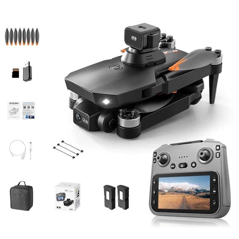 RG708MAX Double Battery 4.5 inch Screen-Controlled Dual-Axis Gimbal GPS-Positioning Brushless Quadcopter Drone with Obstacle Avoidance Sensor