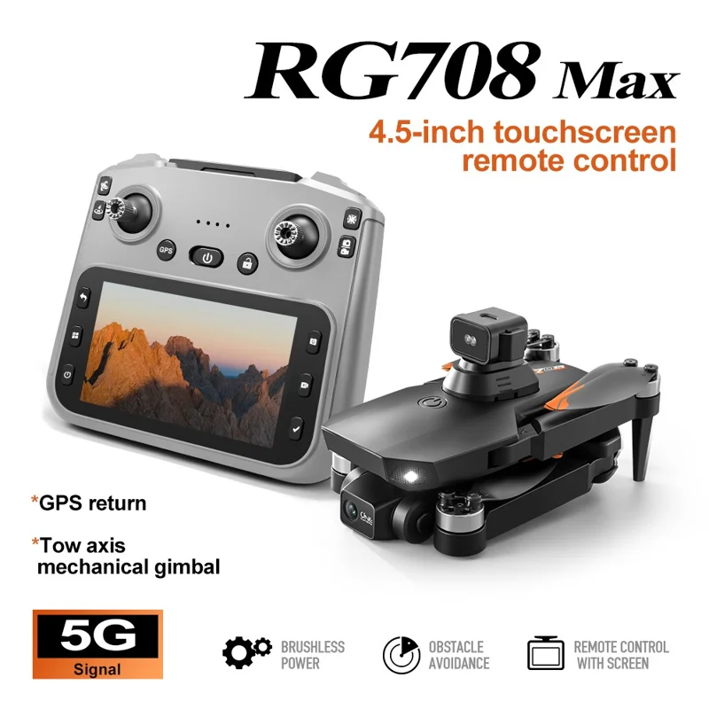 RG708MAX Double Battery 4.5 inch Screen-Controlled Dual-Axis Gimbal GPS-Positioning Brushless Quadcopter Drone with Obstacle Avoidance Sensor