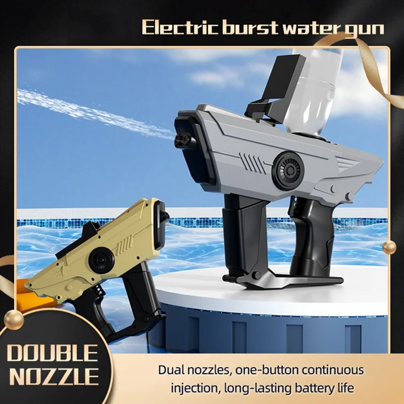 Y2 Rechargeable Electric Water Gun 10m Range Dual Nozzle Continuous Spray Water Gun Gift - Desert Yellow