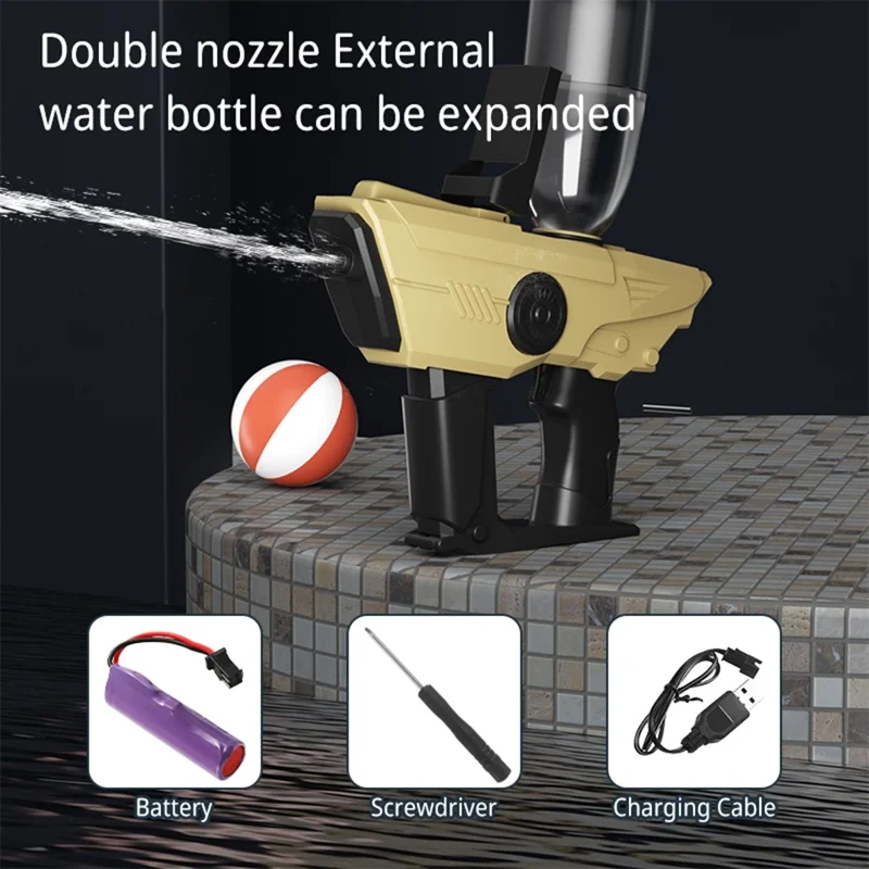 Y2 Rechargeable Electric Water Gun 10m Range Dual Nozzle Continuous Spray Water Gun Gift - Desert Yellow