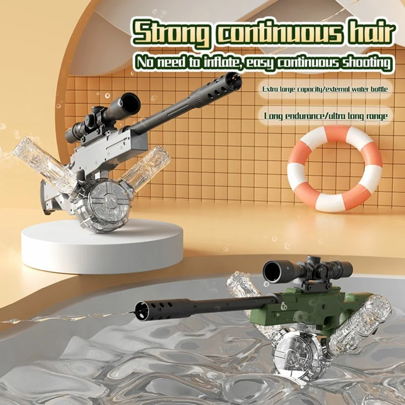 Y3AWM Electric Water Gun Auto Continuous Spray Long Range 8-10m for Ages 6+ Outdoor Play Toy - Grey