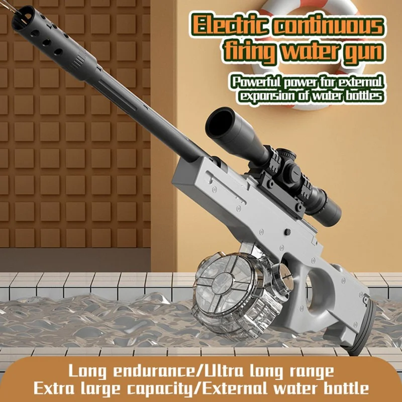 Y3AWM Electric Water Gun Auto Continuous Spray Long Range 8-10m for Ages 6+ Outdoor Play Toy - Grey