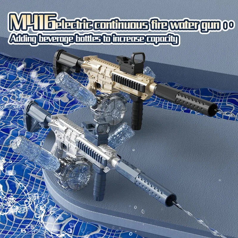 Y4-A M416 Electric Water Gun with Sensor Light Head Continuous Spray Long Range Water Pistol Toy for Summer Outdoor Play - Blue / White