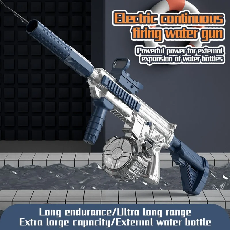 Y4-A M416 Electric Water Gun with Sensor Light Head Continuous Spray Long Range Water Pistol Toy for Summer Outdoor Play - Blue / White