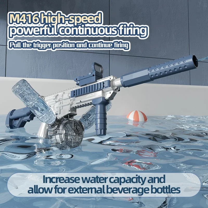 Y4-A M416 Electric Water Gun with Sensor Light Head Continuous Spray Long Range Water Pistol Toy for Summer Outdoor Play - Blue / White