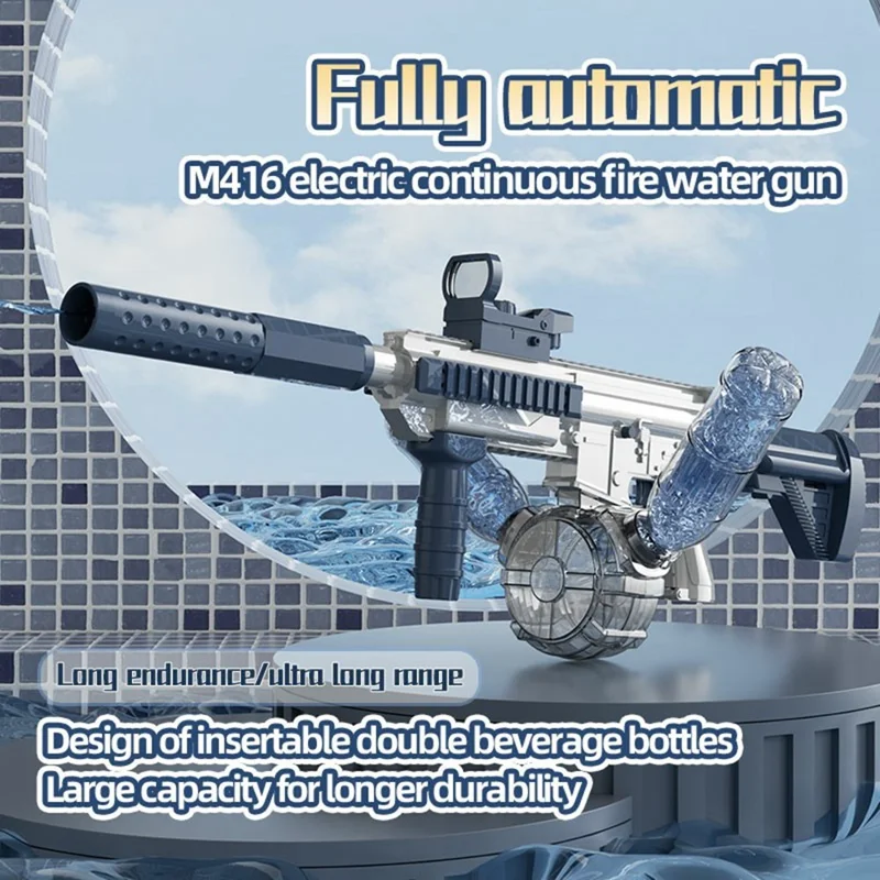 Y4-A M416 Electric Water Gun with Sensor Light Head Continuous Spray Long Range Water Pistol Toy for Summer Outdoor Play - Blue / White