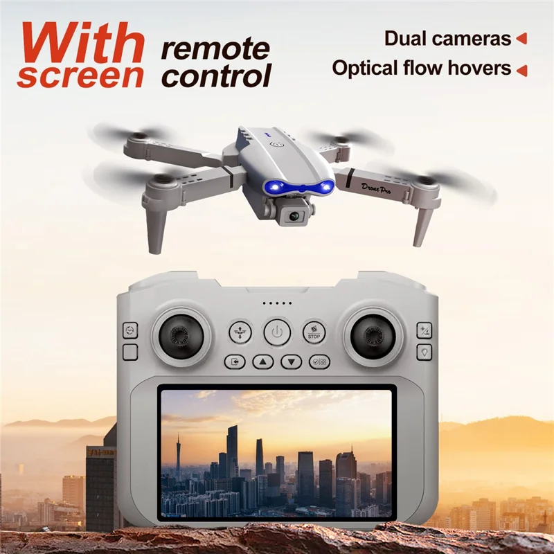 E99 4.3 inch Screen Control HD Drone Single Battery Flow Positioning Folding Quadcopter with 50X Zoom Automatic Capture - Grey