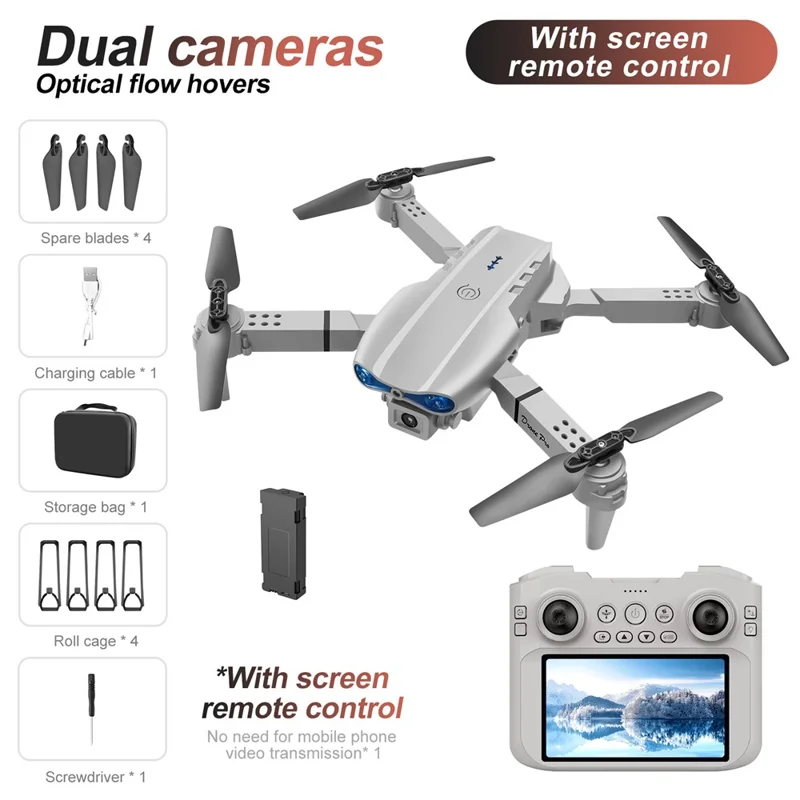 E99 4.3 inch Screen Control HD Drone Single Battery Flow Positioning Folding Quadcopter with 50X Zoom Automatic Capture - Grey