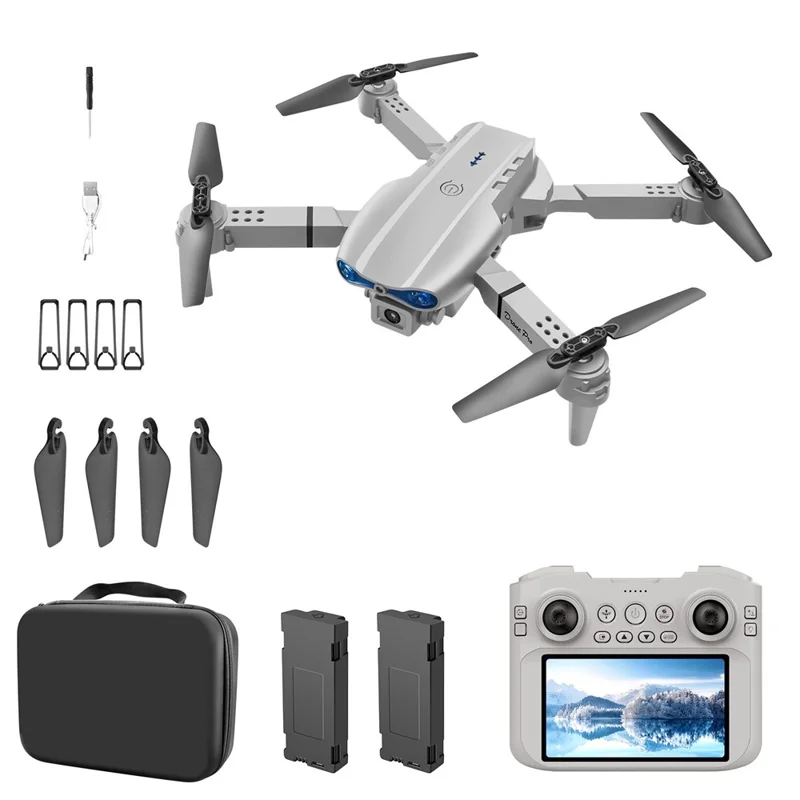E99 4.3 inch Screen Control HD Drone Double Batteries Flow Positioning Folding Quadcopter with 50X Zoom Automatic Capture - Grey