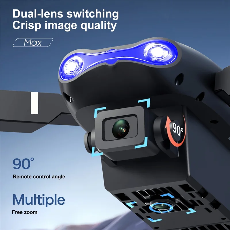 E99 4.3 inch Screen Control HD Drone 3 Batteries Flow Positioning Folding Quadcopter with 50X Zoom Automatic Capture - Black