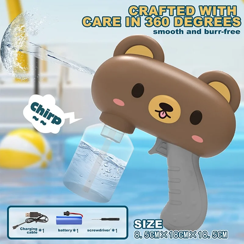 Pistolet à eau électrique Y9 design ours en peluche pulvérisation continue pistolet à eau haute pression cadeau pour enfants - Marron