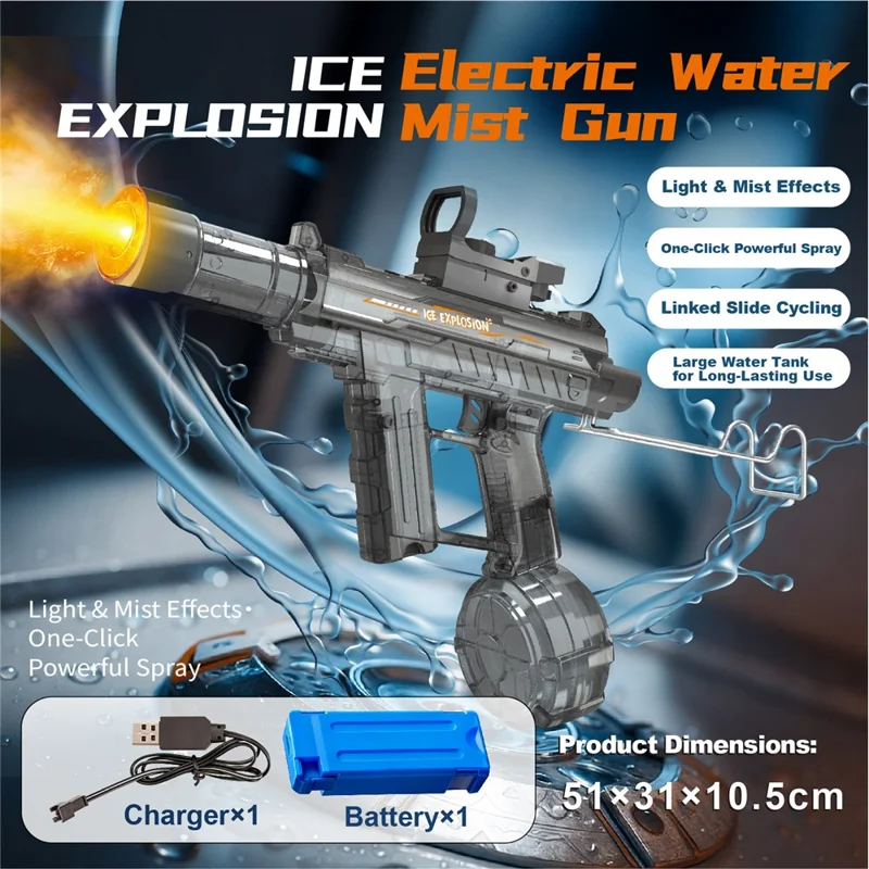 Y13 Jeu d'été interactif, pistolet à eau électrique à pulvérisation continue avec lumière LED, jouet pour enfants - Gris transparent
