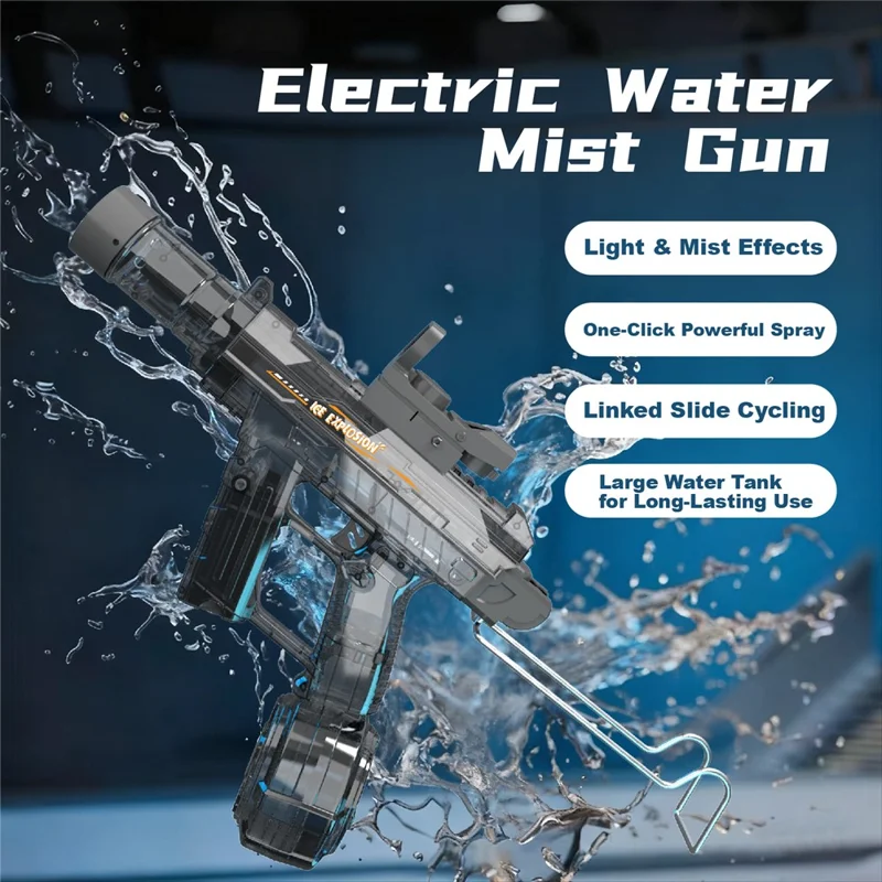 Y13 Jeu d'été interactif, pistolet à eau électrique à pulvérisation continue avec lumière LED, jouet pour enfants - Gris transparent