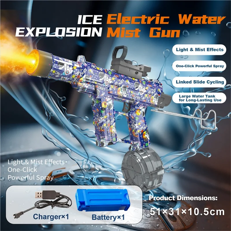Pistolet à eau électrique Y13-A, vaporisateur avec lumière LED, portée de 10 m, jouet pour extérieur, idée cadeau pour enfants - Bleu cosmique