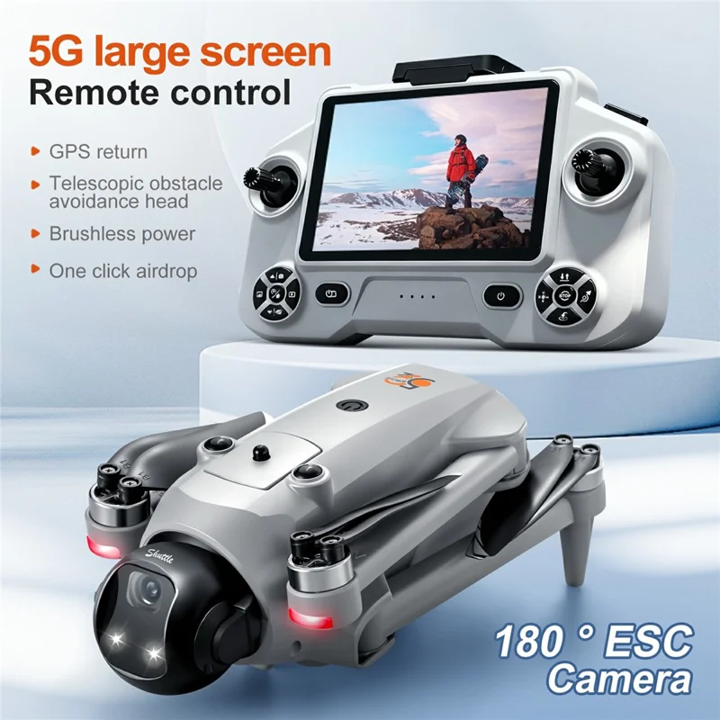 YL059 GPS-Drohne mit 4,3-Zoll-Bildschirm-Fernbedienung, 5G FPV HD-Kamera, Ein-Tasten-Airdrop, faltbarer Quadcopter, mit 1 Akku – Hellgrau