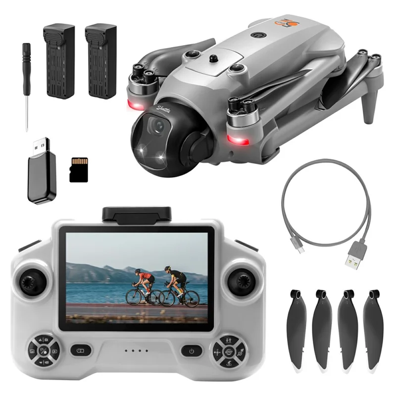 YL059 GPS-Drohne mit 4,3-Zoll-Bildschirm-Fernbedienung, 5G FPV HD-Kamera, Ein-Tasten-Airdrop, faltbarer Quadcopter, mit 2 Akkus – Hellgrau