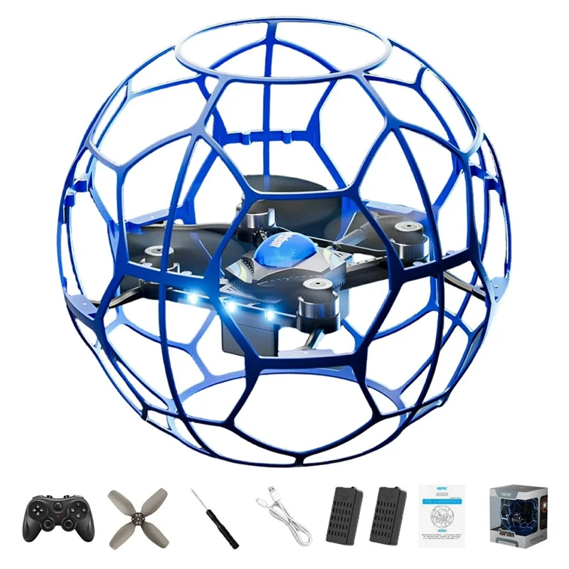 4DRC 4D-V51 Football Shape RC Drone with Colorful LED Lights / 2 Batteries, Brushless Motor Training Aircraft - Blue