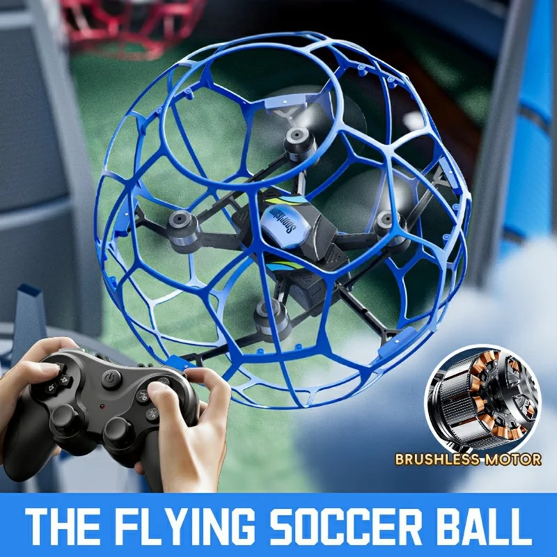 4DRC 4D-V51 Football Shape RC Drone with Colorful LED Lights / 2 Batteries, Brushless Motor Training Aircraft - Blue