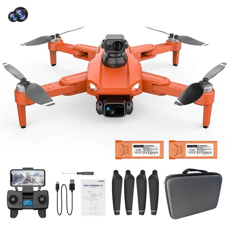 LYZ L900 Pro Max 5G Brushless Motor Drone Easy GPS 4-Axis Quadcopter (HD+Obstacle Avoidance+2 Batteries) - Orange