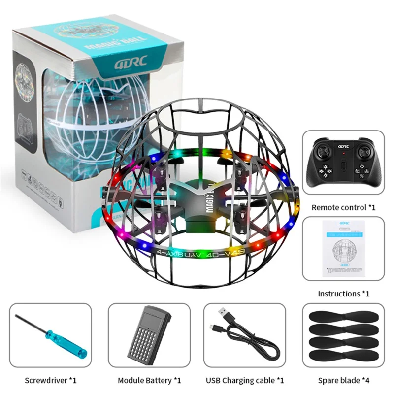 4DRC 4D-V49 Soccer Shape Drone with 1 Battery 360 Degree Flip LED Lighting Smart Gesture Sensing Quadcopter - Black