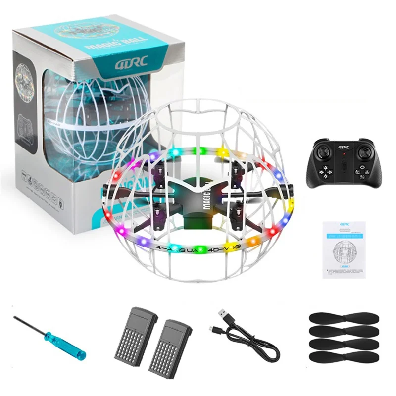 4DRC 4D-V49 Soccer Shape Drone with 2 Batteries 360 Degree Flip LED Lighting Smart Gesture Sensing Quadcopter - White