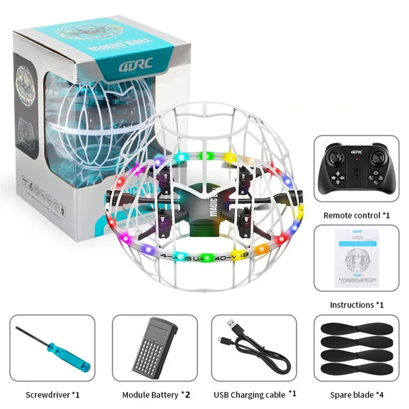 4DRC 4D-V49 Soccer Shape Drone with 2 Batteries 360 Degree Flip LED Lighting Smart Gesture Sensing Quadcopter - White