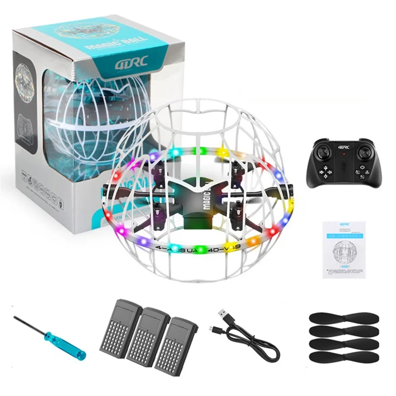 4DRC 4D-V49 Soccer Shape Drone with 3 Batteries 360 Degree Flip LED Lighting Smart Gesture Sensing Quadcopter - White