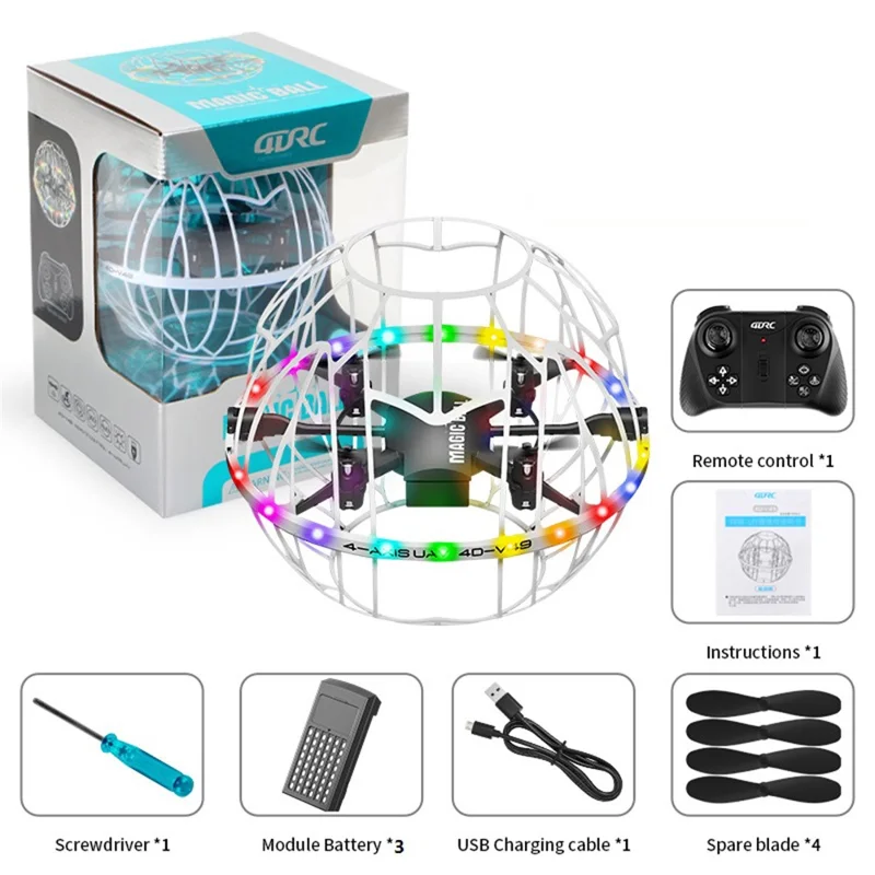 4DRC 4D-V49 Soccer Shape Drone with 3 Batteries 360 Degree Flip LED Lighting Smart Gesture Sensing Quadcopter - White