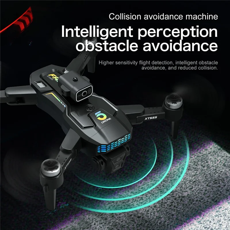 Drone RC sem escovas com GPS XT555 com 1 Bateria, Câmera Dupla, Quadricóptero Dobrável com Controlo Remoto de Ecrã de 4,5 Polegadas - Preto