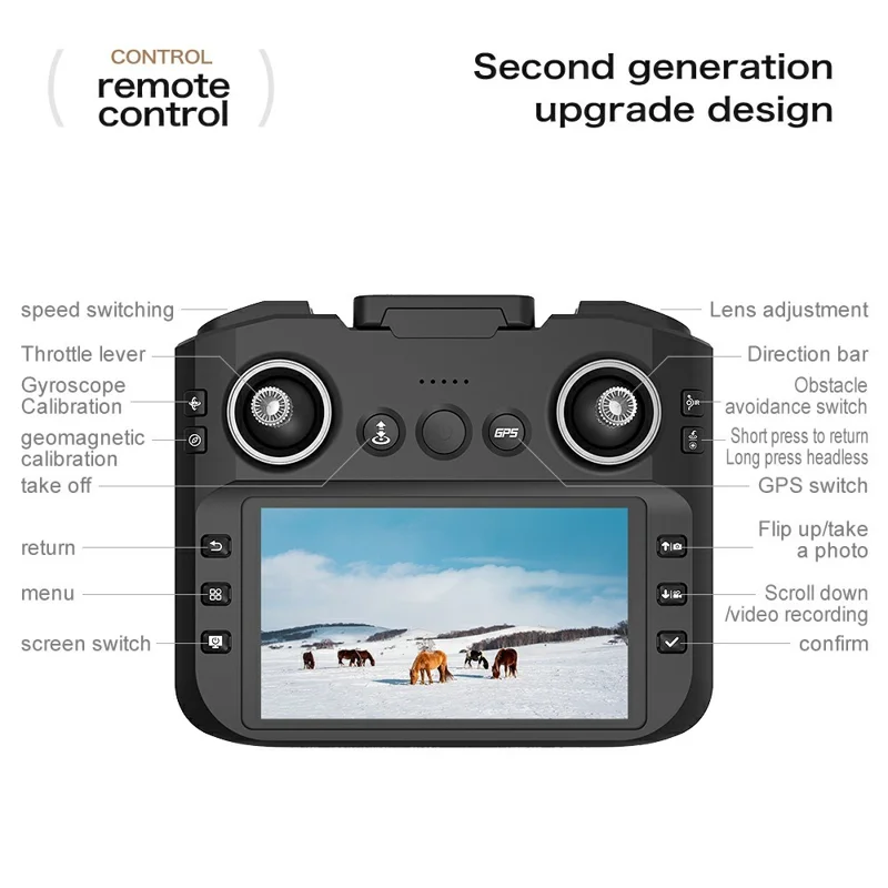 Drone RC sem escovas com GPS XT555 com 1 Bateria, Câmera Dupla, Quadricóptero Dobrável com Controlo Remoto de Ecrã de 4,5 Polegadas - Preto