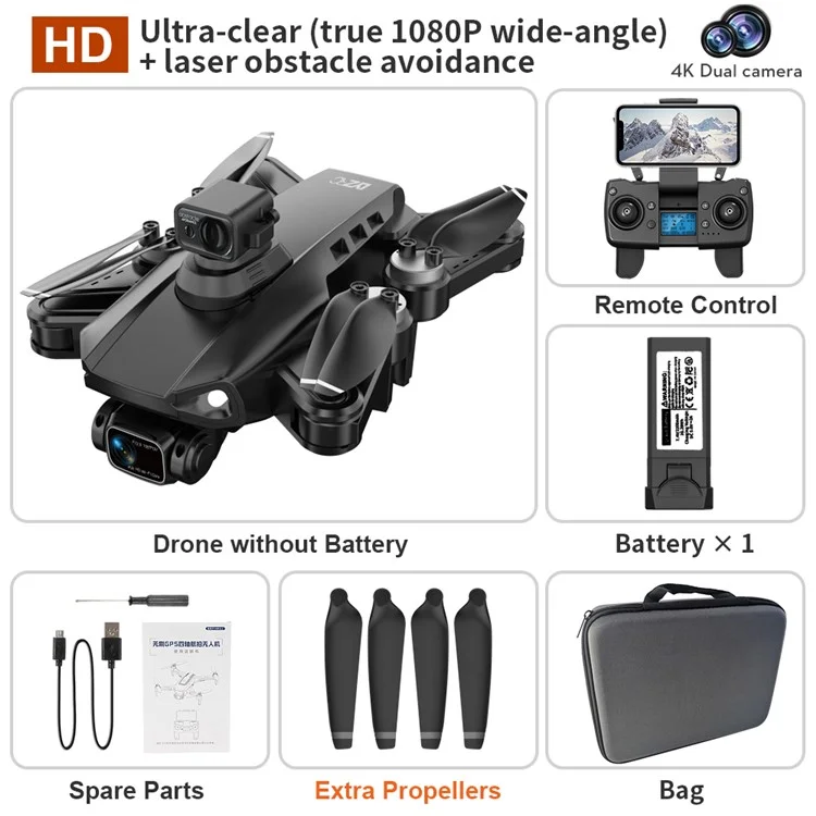 LYZ L900 Pro Max 5G Foldável RC Quadcopter Brushless Motor GPS 4-Axis GPS Drone (HD+Obstáculo Avoidance+1 Bateria) - Preto