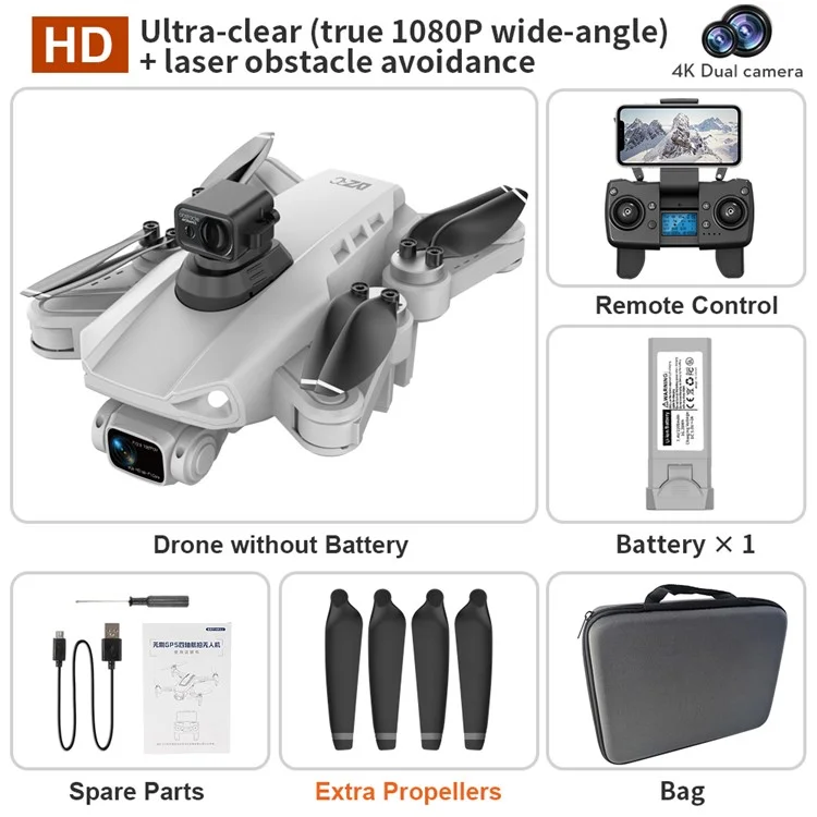LYZ L900 Pro Max 5G Foldable RC Quadcopter Brushless Motor GPS 4-Axis GPS Drone (HD+Obstacle Avoidance+1 Battery) - Grey / White