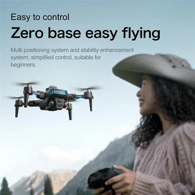 Drone RC sem escovas com GPS XT555 com 2 Baterias, Câmera Dupla, Quadricóptero Dobrável com Controlo Remoto de Ecrã de 4,5 Polegadas - Preto