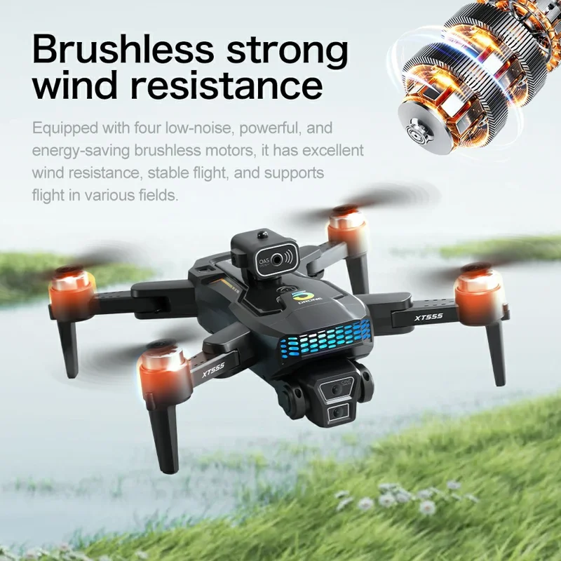 Drone RC sem escovas com GPS XT555 com 2 Baterias, Câmera Dupla, Quadricóptero Dobrável com Controlo Remoto de Ecrã de 4,5 Polegadas - Preto