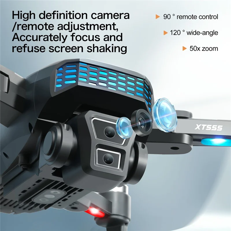 XT555 GPS Brushless RC Drone with 3 Batteries Dual Camera Foldable Quadcopter with 4.5 Inch Screen Remote - Black
