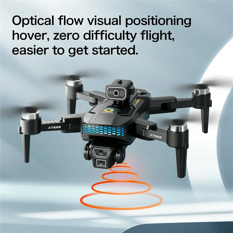 XT555 GPS Brushless RC Drone with 3 Batteries Dual Camera Foldable Quadcopter with 4.5 Inch Screen Remote - Black