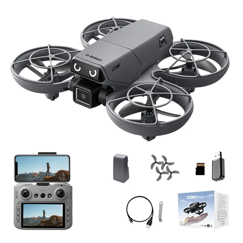 D36 Aerial Photography Drone with 1 Battery Optical Flow Positioning FPV Camera Quadcopter with 4.3 Inch Screen Remote - Dark Grey