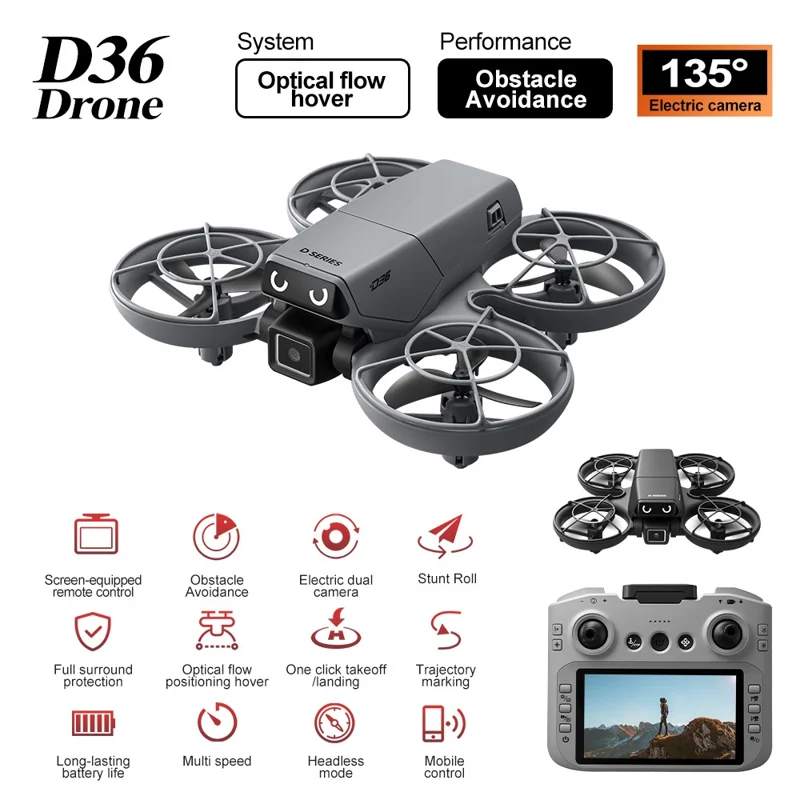 D36 Aerial Photography Drone with 1 Battery Optical Flow Positioning FPV Camera Quadcopter with 4.3 Inch Screen Remote - Dark Grey