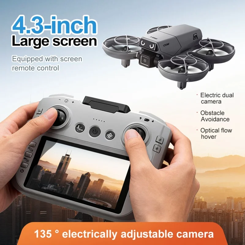 D36 Aerial Photography Drone with 1 Battery Optical Flow Positioning FPV Camera Quadcopter with 4.3 Inch Screen Remote - Dark Grey