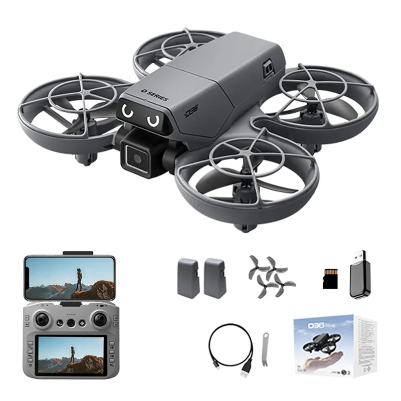 D36 Aerial Photography Drone with 2 Batteries Optical Flow Positioning FPV Camera Quadcopter with 4.3 Inch Screen Remote - Dark Grey