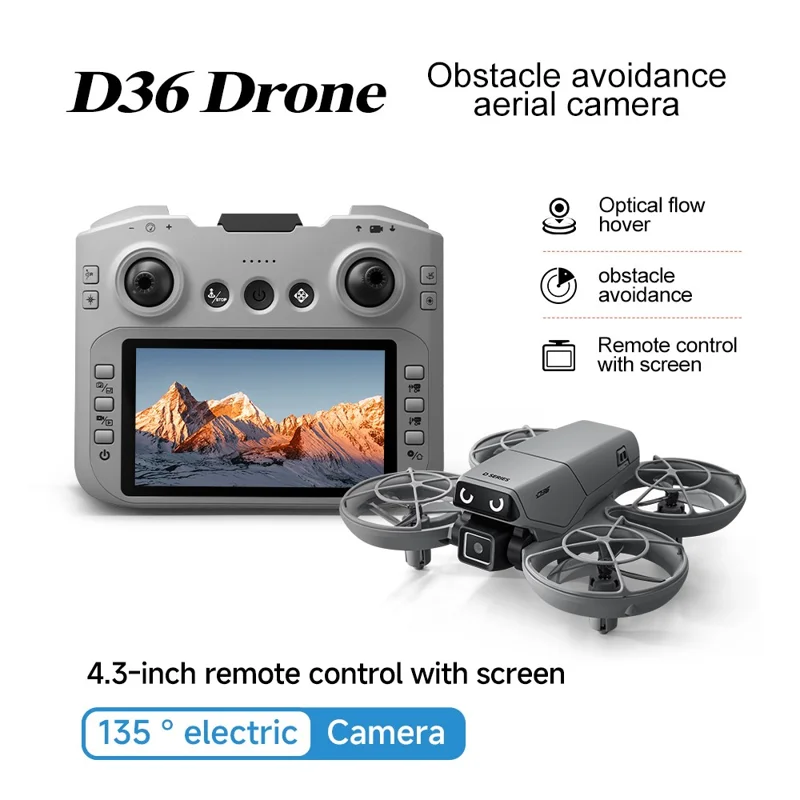 D36 Aerial Photography Drone with 2 Batteries Optical Flow Positioning FPV Camera Quadcopter with 4.3 Inch Screen Remote - Dark Grey