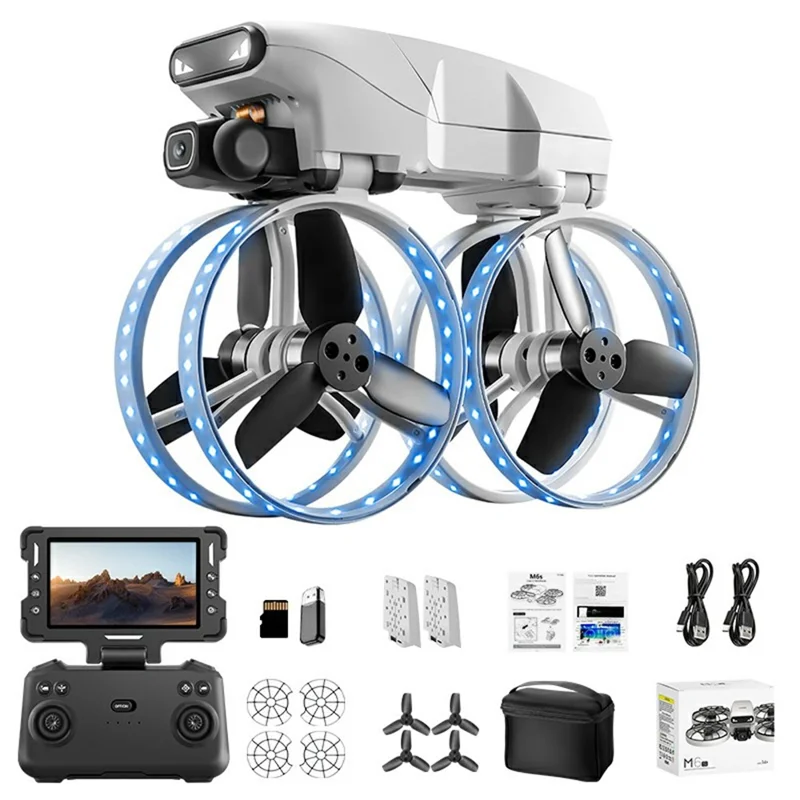 M6S faltbarer Drohne mit 2 Batterien, Dual-Kamera, optischer Flusspositionierung, Fluggerät mit 4,3-Zoll-Bildschirm-Fernbedienung