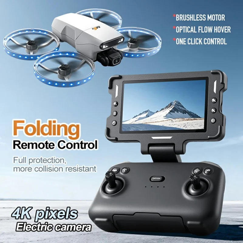 M6S faltbarer Drohne mit 2 Batterien, Dual-Kamera, optischer Flusspositionierung, Fluggerät mit 4,3-Zoll-Bildschirm-Fernbedienung