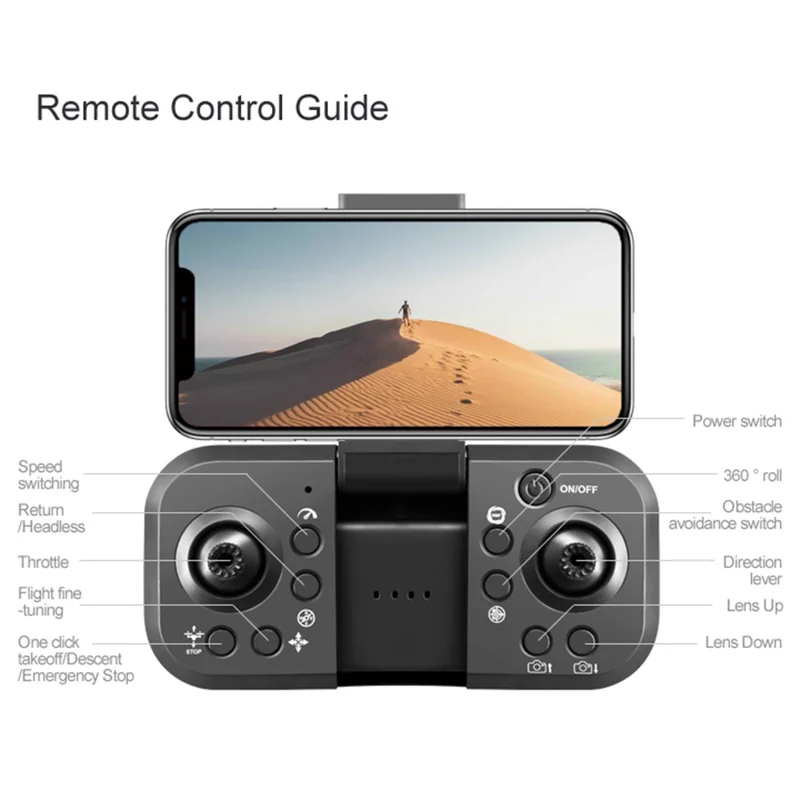 M1S vikbar drönare med 1 batteri, borstlösa motorer, optisk flödes-HD-kamera, LED-belysning, fjärrkontroll, kvadkopter - Svart
