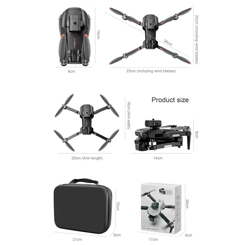 M1S vikbar drönare med dubbla batterier, borstlösa motorer, optisk flödes-HD-kamera, LED-belysning, fjärrkontroll, kvadkopter - Svart
