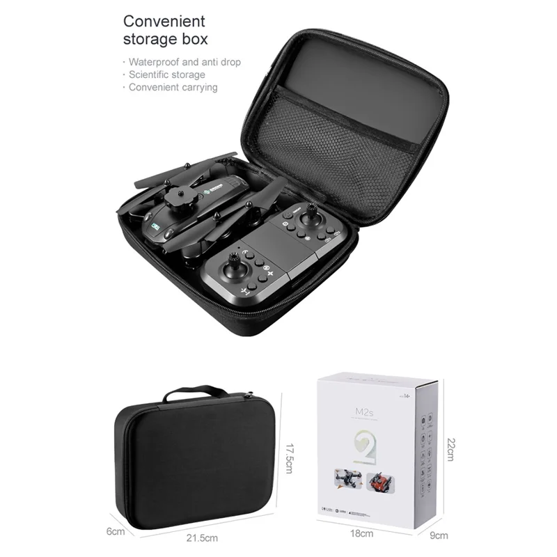 Drone M2S con Doppia Fotocamera, Quadricottero con Posizionamento a Flusso Ottico e Batteria Singola per Fotografia Aerea - Nero