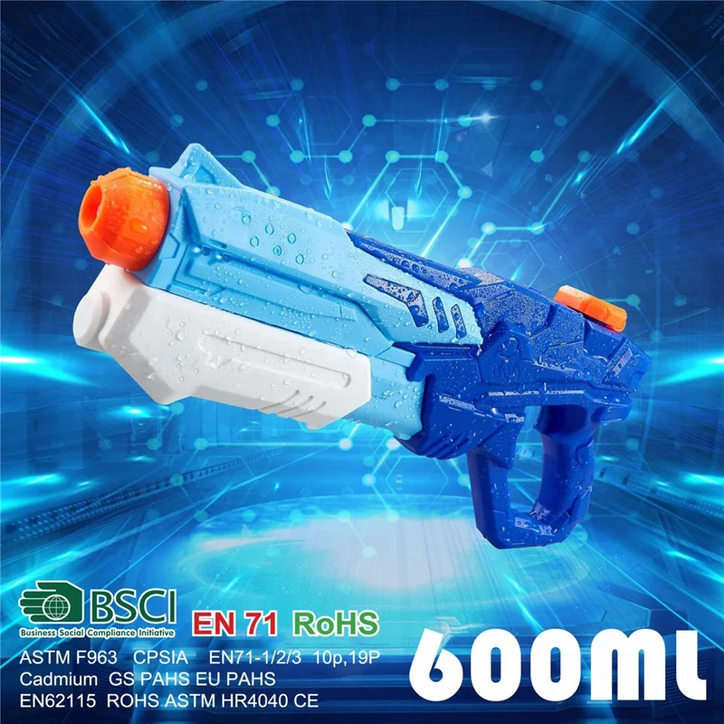 600ML Space Water Gun Outdoor Beach Swimming Pool Toy Summer Diving Kids Pull Action Water Blaster - Blue  /  Orange